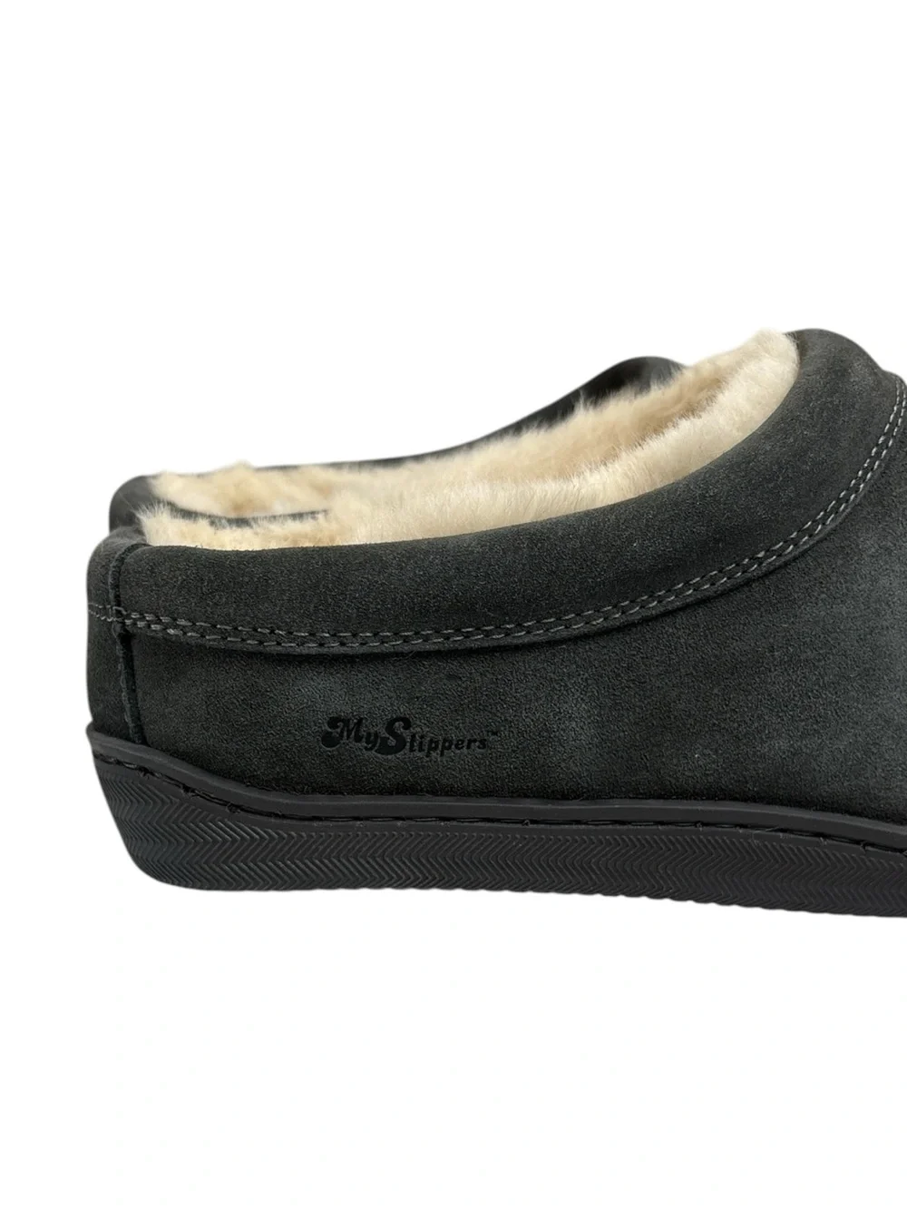 My Slippers by My Pillow Slip On Clogs Suede Leather Faux Fur Dark Gray Size 13